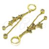 Oro Laminado Long Earring, Gold Filled Style Butterfly and Box Design, with Multicolor Micro Pave and White Cubic Zirconia, Polished, Golden Finish, 02.316.0090.1