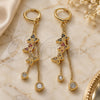 Oro Laminado Long Earring, Gold Filled Style Butterfly and Box Design, with Multicolor Micro Pave and White Cubic Zirconia, Polished, Golden Finish, 02.316.0090.1