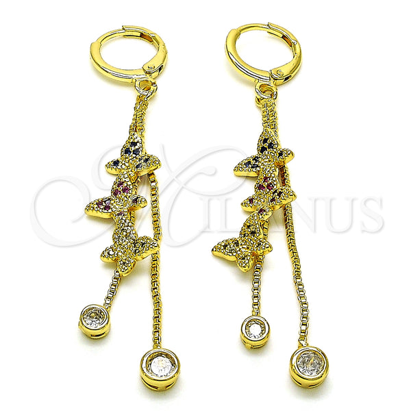Gold Filled Ring — Long Earring Butterfly and Box Design with Multicolor — main product view — SKU 150811 | Oro Laminado anillo — Long Earring Butterfly and Box diseño with Multicolor — SKU 150811