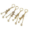 Oro Laminado Long Earring, Gold Filled Style Butterfly and Box Design, with Multicolor Micro Pave and White Cubic Zirconia, Polished, Golden Finish, 02.316.0090.1