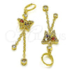 Oro Laminado Long Earring, Gold Filled Style Butterfly and Rolo Design, with Multicolor Cubic Zirconia and Multicolor Micro Pave, Polished, Golden Finish, 02.316.0091.1