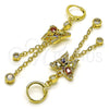 Oro Laminado Long Earring, Gold Filled Style Butterfly and Rolo Design, with Multicolor Cubic Zirconia and Multicolor Micro Pave, Polished, Golden Finish, 02.316.0091.1