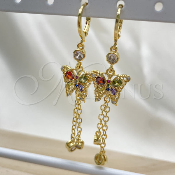Gold Filled Ring — Long Earring Butterfly and Rolo Design with Multicolor — alternate product view — SKU 150813 | Oro Laminado anillo — Long Earring Butterfly and Rolo diseño with Multicolor — SKU 150813