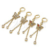 Oro Laminado Long Earring, Gold Filled Style Butterfly and Rolo Design, with Multicolor Cubic Zirconia and Multicolor Micro Pave, Polished, Golden Finish, 02.316.0091.1