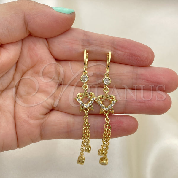 Gold Filled Ring — Long Earring Star and Heart Design with White — alternate product view — SKU 150814 | Oro Laminado anillo — Long Earring estrella and corazón diseño with blanco — SKU 150814