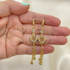 Oro Laminado Long Earring, Gold Filled Style Star and Heart Design, with White Cubic Zirconia, Polished, Golden Finish, 02.316.0092