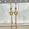Oro Laminado Long Earring, Gold Filled Style Star and Heart Design, with White Cubic Zirconia, Polished, Golden Finish, 02.316.0092