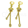 Oro Laminado Long Earring, Gold Filled Style Star and Heart Design, with White Cubic Zirconia, Polished, Golden Finish, 02.316.0092