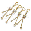 Oro Laminado Long Earring, Gold Filled Style Star and Heart Design, with White Cubic Zirconia, Polished, Golden Finish, 02.316.0092