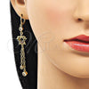 Oro Laminado Long Earring, Gold Filled Style Star and Heart Design, with Multicolor and White Cubic Zirconia, Polished, Golden Finish, 02.316.0092.1