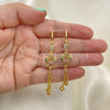 Oro Laminado Long Earring, Gold Filled Style Star and Heart Design, with Multicolor and White Cubic Zirconia, Polished, Golden Finish, 02.316.0092.1