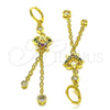 Oro Laminado Long Earring, Gold Filled Style Star and Heart Design, with Multicolor and White Cubic Zirconia, Polished, Golden Finish, 02.316.0092.1