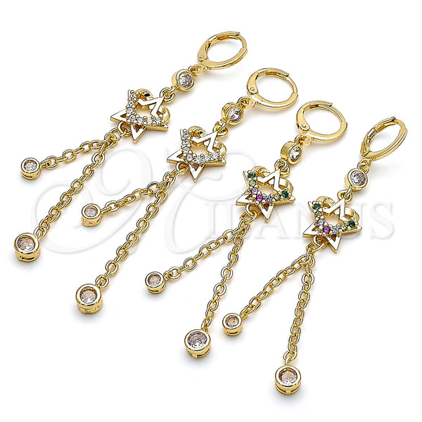 Gold Filled Ring — Long Earring Star and Heart Design with Multicolor — alternate product view — SKU 150815 | Oro Laminado anillo — Long Earring estrella and corazón diseño with Multicolor — SKU 150815