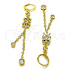 Oro Laminado Long Earring, Gold Filled Style Owl and Rolo Design, with White and Black Cubic Zirconia, Polished, Golden Finish, 02.316.0093