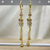 Oro Laminado Long Earring, Gold Filled Style Owl and Rolo Design, with White and Black Cubic Zirconia, Polished, Golden Finish, 02.316.0093