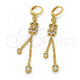 Oro Laminado Long Earring, Gold Filled Style Owl and Rolo Design, with White and Black Cubic Zirconia, Polished, Golden Finish, 02.316.0093