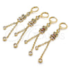 Oro Laminado Long Earring, Gold Filled Style Owl and Rolo Design, with White and Black Cubic Zirconia, Polished, Golden Finish, 02.316.0093