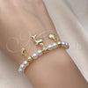 Oro Laminado Adjustable Bolo Bracelet, Gold Filled Style Dolphin and Shell Design, with Ivory Pearl, Polished, Golden Finish, 03.213.0205.09 (06 MM Thickness, 9 Inches Length)