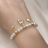 Oro Laminado Adjustable Bolo Bracelet, Gold Filled Style Dolphin and Shell Design, with Ivory Pearl, Polished, Golden Finish, 03.213.0205.09 (06 MM Thickness, 9 Inches Length)