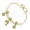 Oro Laminado Adjustable Bolo Bracelet, Gold Filled Style Dolphin and Shell Design, with Ivory Pearl, Polished, Golden Finish, 03.213.0205.09 (06 MM Thickness, 9 Inches Length)