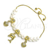 Oro Laminado Adjustable Bolo Bracelet, Gold Filled Style Dolphin and Shell Design, with Ivory Pearl, Polished, Golden Finish, 03.213.0205.09 (06 MM Thickness, 9 Inches Length)