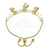 Oro Laminado Adjustable Bolo Bracelet, Gold Filled Style Dolphin and Shell Design, with Ivory Pearl, Polished, Golden Finish, 03.213.0205.09 (06 MM Thickness, 9 Inches Length)