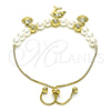 Oro Laminado Adjustable Bolo Bracelet, Gold Filled Style Dolphin and Shell Design, with Ivory Pearl, Polished, Golden Finish, 03.213.0205.09 (06 MM Thickness, 9 Inches Length)