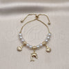 Oro Laminado Adjustable Bolo Bracelet, Gold Filled Style Dolphin and Shell Design, with Ivory Pearl, Polished, Golden Finish, 03.213.0205.09 (06 MM Thickness, 9 Inches Length)