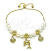 Oro Laminado Adjustable Bolo Bracelet, Gold Filled Style Dolphin and Shell Design, with Ivory Pearl, Polished, Golden Finish, 03.213.0205.09 (06 MM Thickness, 9 Inches Length)