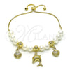 Oro Laminado Adjustable Bolo Bracelet, Gold Filled Style Dolphin and Shell Design, with Ivory Pearl, Polished, Golden Finish, 03.213.0205.09 (06 MM Thickness, 9 Inches Length)