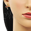 Oro Laminado Stud Earring, Gold Filled Style with Garnet Cubic Zirconia and Black Micro Pave, Polished, Golden Finish, 02.345.0020.2