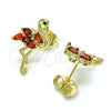 Oro Laminado Stud Earring, Gold Filled Style with Garnet Cubic Zirconia and Black Micro Pave, Polished, Golden Finish, 02.345.0020.2