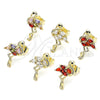 Oro Laminado Stud Earring, Gold Filled Style with Garnet Cubic Zirconia and Black Micro Pave, Polished, Golden Finish, 02.345.0020.2