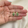 Oro Laminado Stud Earring, Gold Filled Style Cross and Baguette Design, with Green Cubic Zirconia, Polished, Golden Finish, 02.345.0011.2