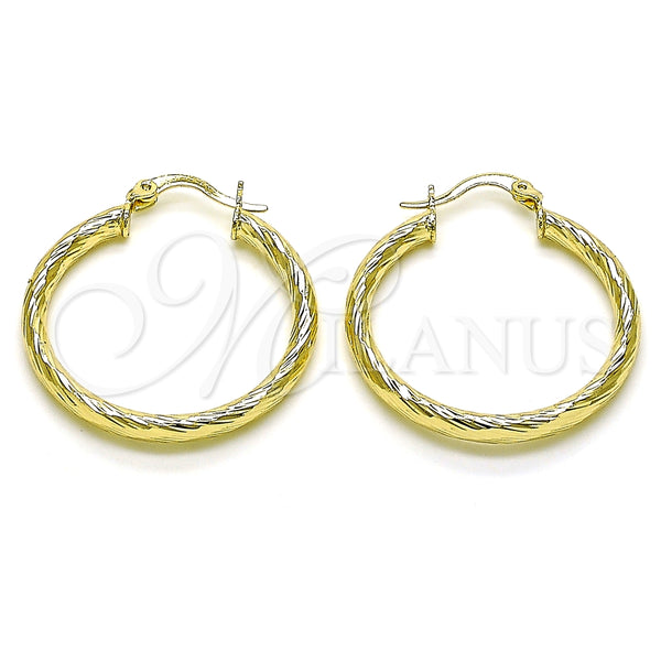 Oro Laminado Medium Hoop, Gold Filled Style Diamond Cutting Finish, Golden Finish, 02.213.0254.1.30