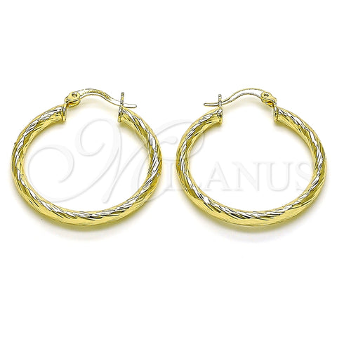 Oro Laminado Medium Hoop, Gold Filled Style Diamond Cutting Finish, Golden Finish, 02.213.0254.1.30