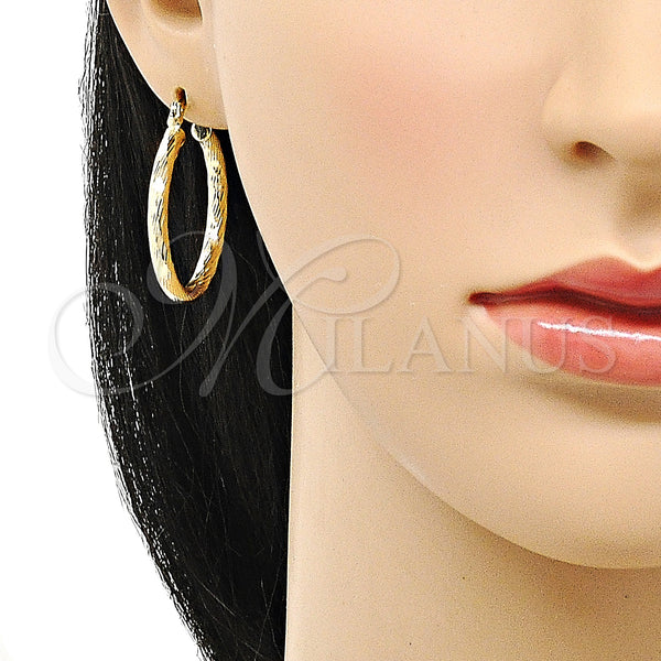 Gold Filled Hoop Earrings — Medium Hoop Hollow Design Diamond Cutting 02. — alternate product view — SKU 150834 | Oro Laminado aretes de aro — Medium Hoop Hollow diseño Diamond Cutting 02. — SKU 150834
