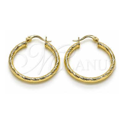 Oro Laminado Medium Hoop, Gold Filled Style Hollow Design, Diamond Cutting Finish, Golden Finish, 02.213.0254.1.30