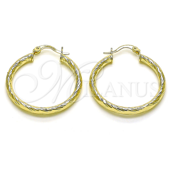 Gold Filled Hoop Earrings — Medium Hoop Hollow Design Diamond Cutting 02. — main product view — SKU 150834 | Oro Laminado aretes de aro — Medium Hoop Hollow diseño Diamond Cutting 02. — SKU 150834