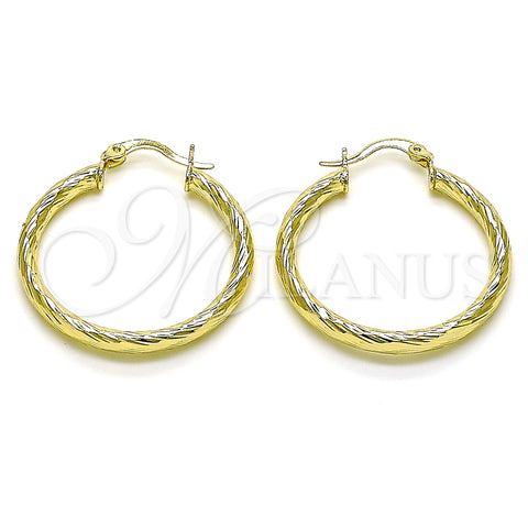 Oro Laminado Medium Hoop, Gold Filled Style Hollow Design, Diamond Cutting Finish, Golden Finish, 02.213.0254.1.30