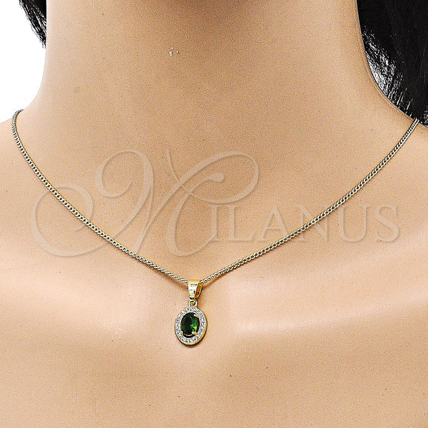 Gold Filled Ring — Earring and Pendant Adult Set with Green Cubic — main product view — SKU 150841 | Oro Laminado anillo — Earring and Pendant Adult Set with Green Cubic — SKU 150841