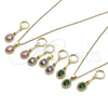 Oro Laminado Earring and Pendant Adult Set, Gold Filled Style with Green Cubic Zirconia and White Micro Pave, Polished, Golden Finish, 10.387.0007.2