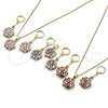 Oro Laminado Earring and Pendant Adult Set, Gold Filled Style Flower Design, with Multicolor Cubic Zirconia, Polished, Golden Finish, 10.387.0010.1