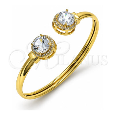 Oro Laminado Individual Bangle, Gold Filled Style with White Cubic Zirconia and White Micro Pave, Polished, Golden Finish, 07.381.0001 (05 MM Thickness, One size fits all)