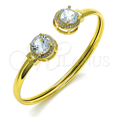 Oro Laminado Individual Bangle, Gold Filled Style with White Cubic Zirconia and White Micro Pave, Polished, Golden Finish, 07.381.0001 (05 MM Thickness, One size fits all)