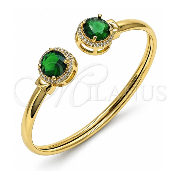 Oro Laminado Individual Bangle, Gold Filled Style with Green Cubic Zirconia and White Micro Pave, Polished, Golden Finish, 07.381.0001.3 (05 MM Thickness, One size fits all)