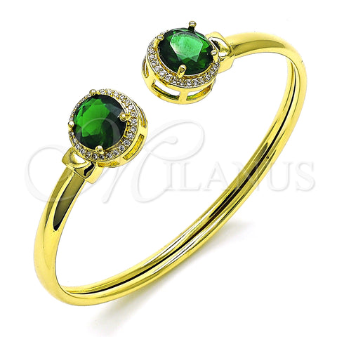 Oro Laminado Individual Bangle, Gold Filled Style with Green Cubic Zirconia and White Micro Pave, Polished, Golden Finish, 07.381.0001.3 (05 MM Thickness, One size fits all)