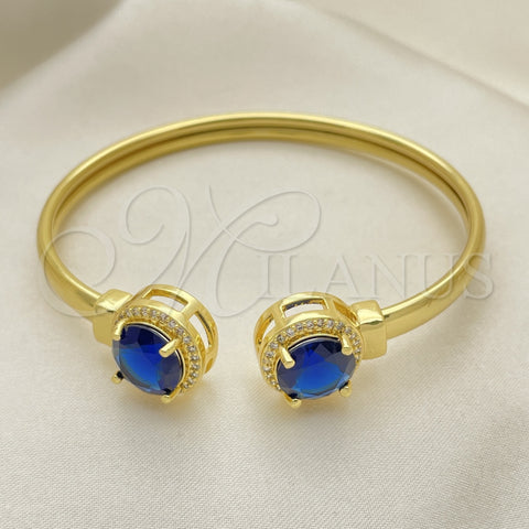Oro Laminado Individual Bangle, Gold Filled Style with Sapphire Blue Cubic Zirconia and White Micro Pave, Polished, Golden Finish, 07.381.0001.4 (05 MM Thickness, One size fits all)