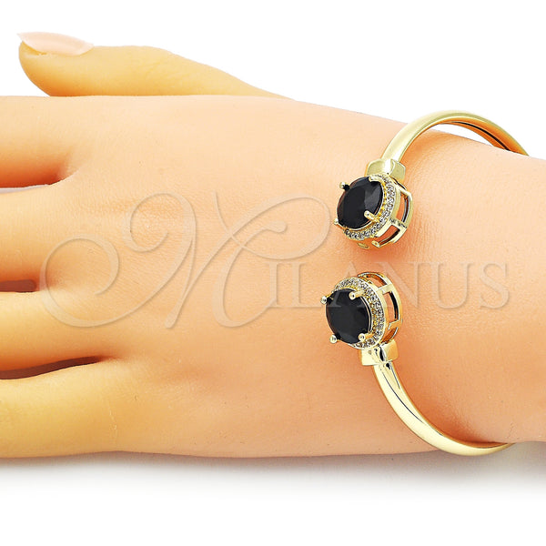 Oro Laminado Individual Bangle, Gold Filled Style with Black Cubic Zirconia and White Micro Pave, Polished, Golden Finish, 07.381.0001.5 (05 MM Thickness, One size fits all)