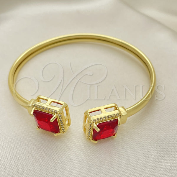 Oro Laminado Individual Bangle, Gold Filled Style with Garnet Cubic Zirconia and White Micro Pave, Polished, Golden Finish, 07.381.0002.1 (05 MM Thickness, One size fits all)